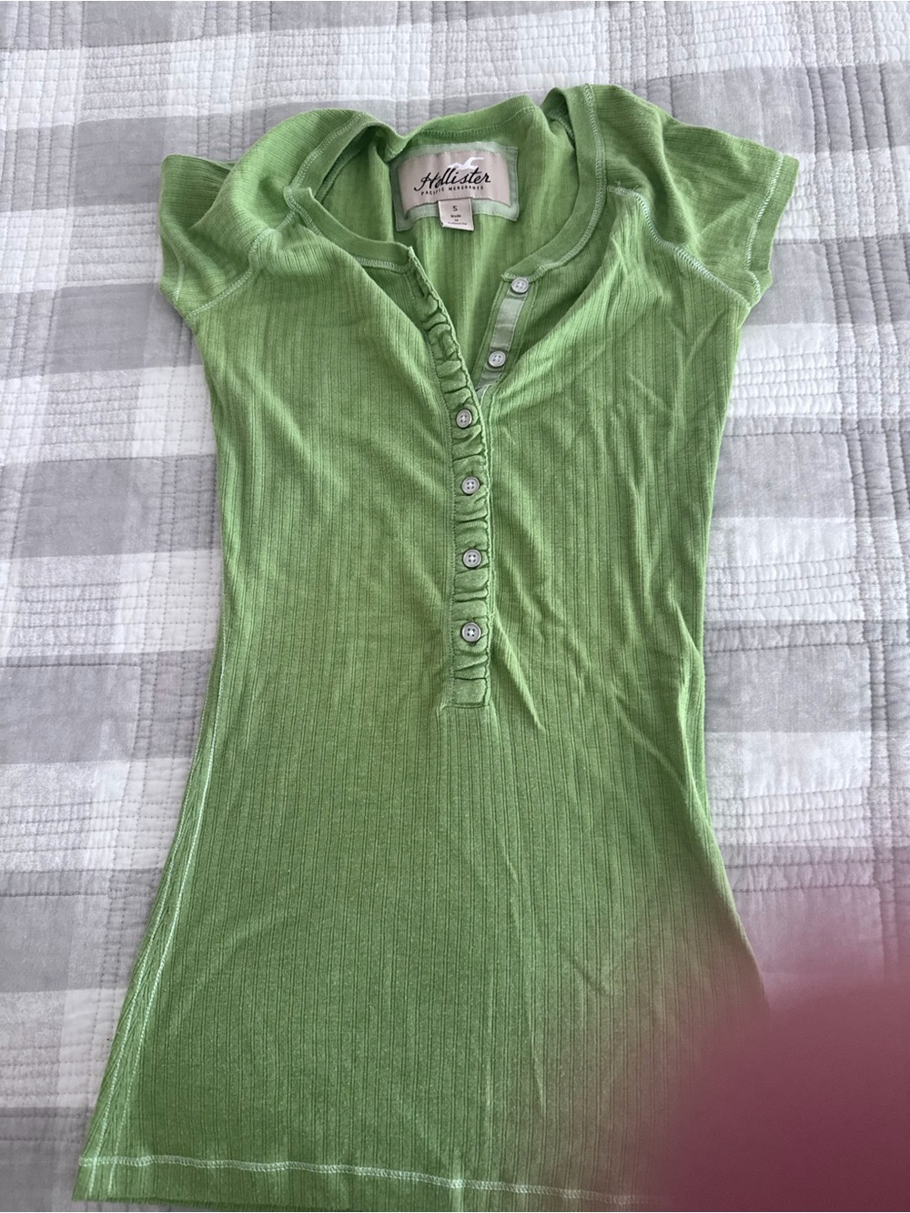 Hollister Lime Green Ribbed Button-Front Top